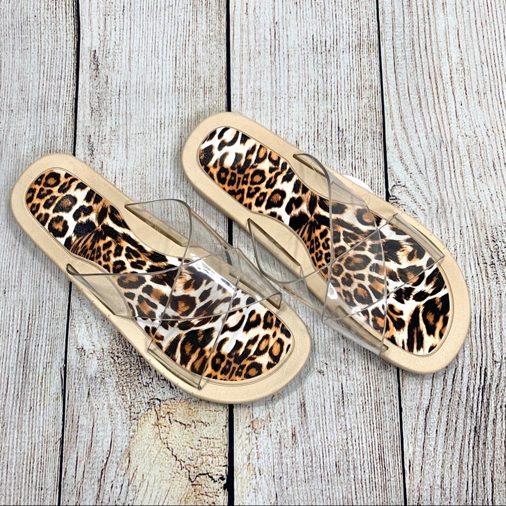Sole Selection Clear Leopard Slides Sandals